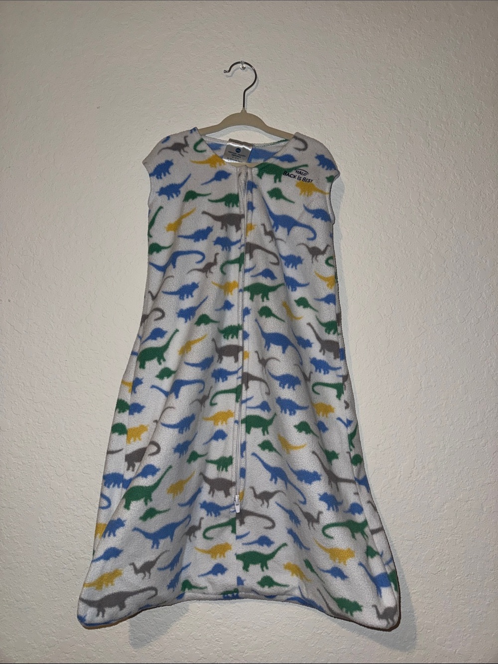 HALO White Fleece Sleep Sack with Blue, Green, Yellow & Gray Dinosaurs
